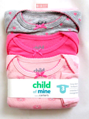 3/pc Child of Mine by Carter's Baby girls Set Long Sleeve Bodysuits 0-3 M-New