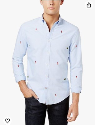 Tommy Hilfiger Men's Atherton Cotton Embroidered Camp Oxford Shirt Size Medium