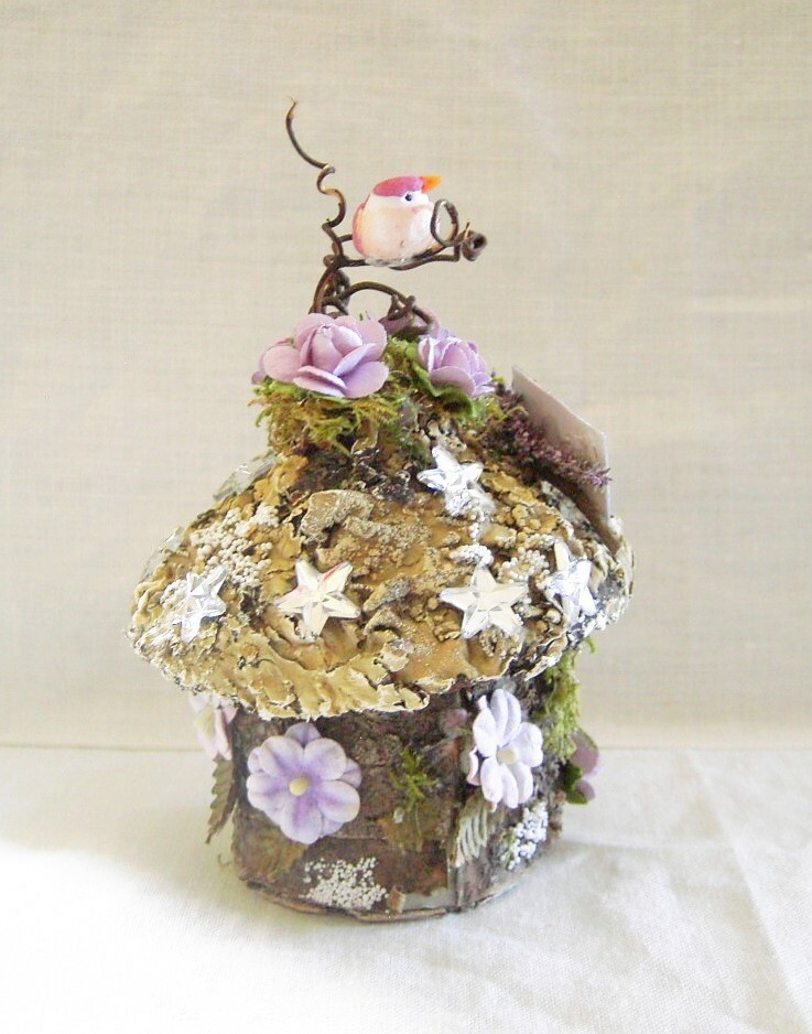 Fairy Garden Mini FLOWER FAIRY HIDEAWAY Moss LAVENDER ROSES Miniature DollHouse