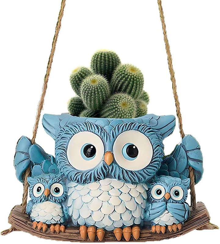 Owl Planter Resin Animal Plant Pot with Drainage | Whimsical Owl Design, Durable