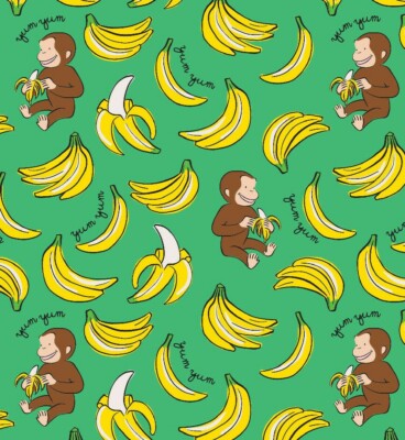 CURIOUS GEORGE GOES YUM YUM BANANAS LICENSED COTTON QUILT FABRIC **BONUS ELASTIC