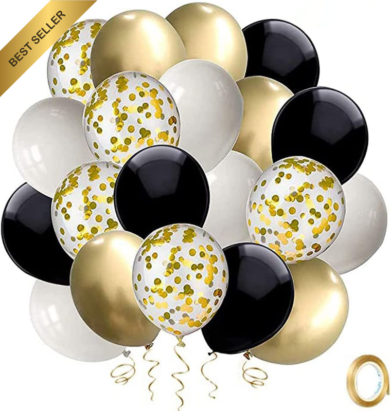 50PCS Black Gold Metallic Balloons Chrome Helium Glitter Party Decor