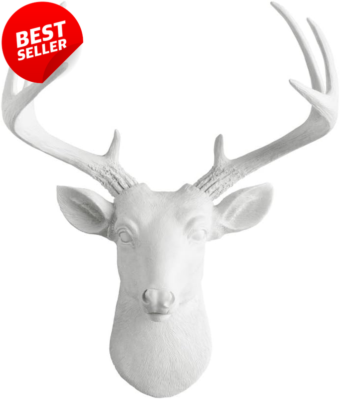 White Deer Head Wall Decor Faux Taxidermy Resin Handmade Farmhouse Style - US