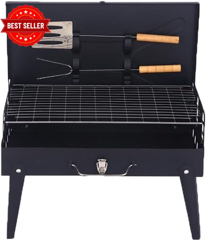 Compact and Durable Outdoor Charcoal Grill - Portable, Foldable Hibachi BBQ Set
