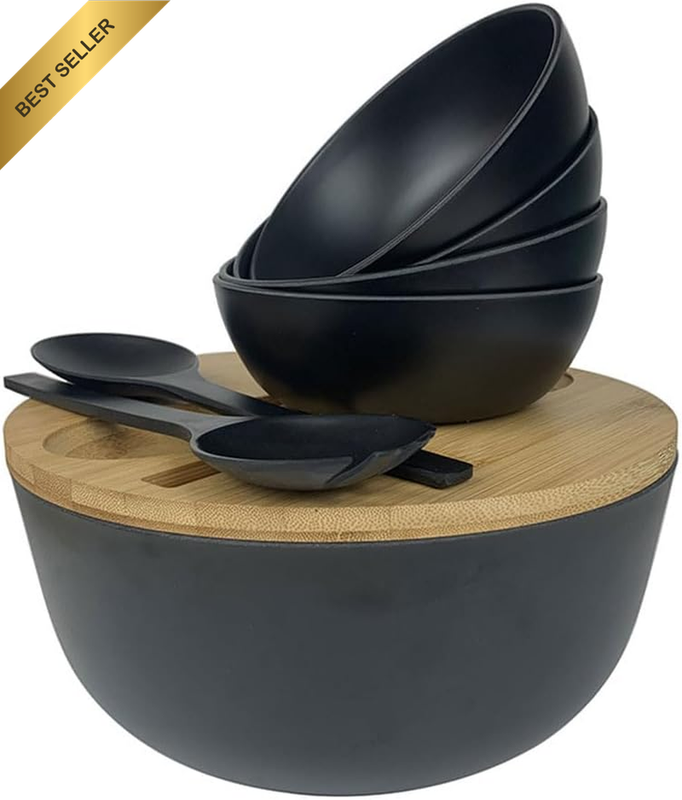 Bamboo Fiber Salad Bowl, Nature Bamboos Mixing Bowls with Servers with Lid Spoon