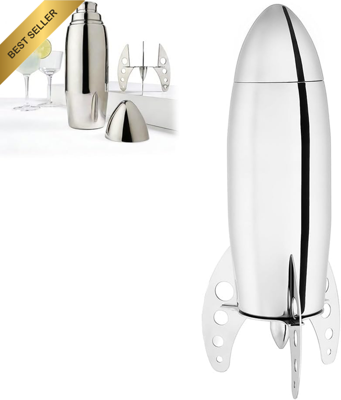 Unique Rocket Shape Modern Minimalist Stainless Steel Cocktail Shaker,Includes a