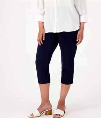 Susan Graver Regular LK Fusion Pull-On Crop Pant Navy 2X A590692