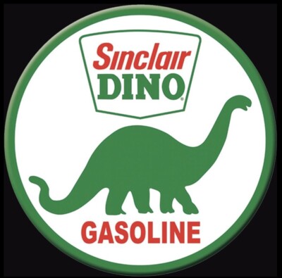 Sinclair Dino Gasoline On a Round 3  Diameter Fridge Magnet.