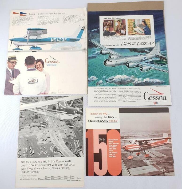= Lot Of 4 Vintage Cessna Aircraft Company Paper Advertisements