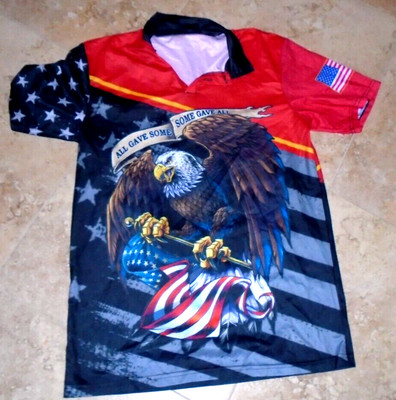 Patriotic US Flag Bald Eagle All Gave Some Some Gave All Polo Shirt Men's L Larg