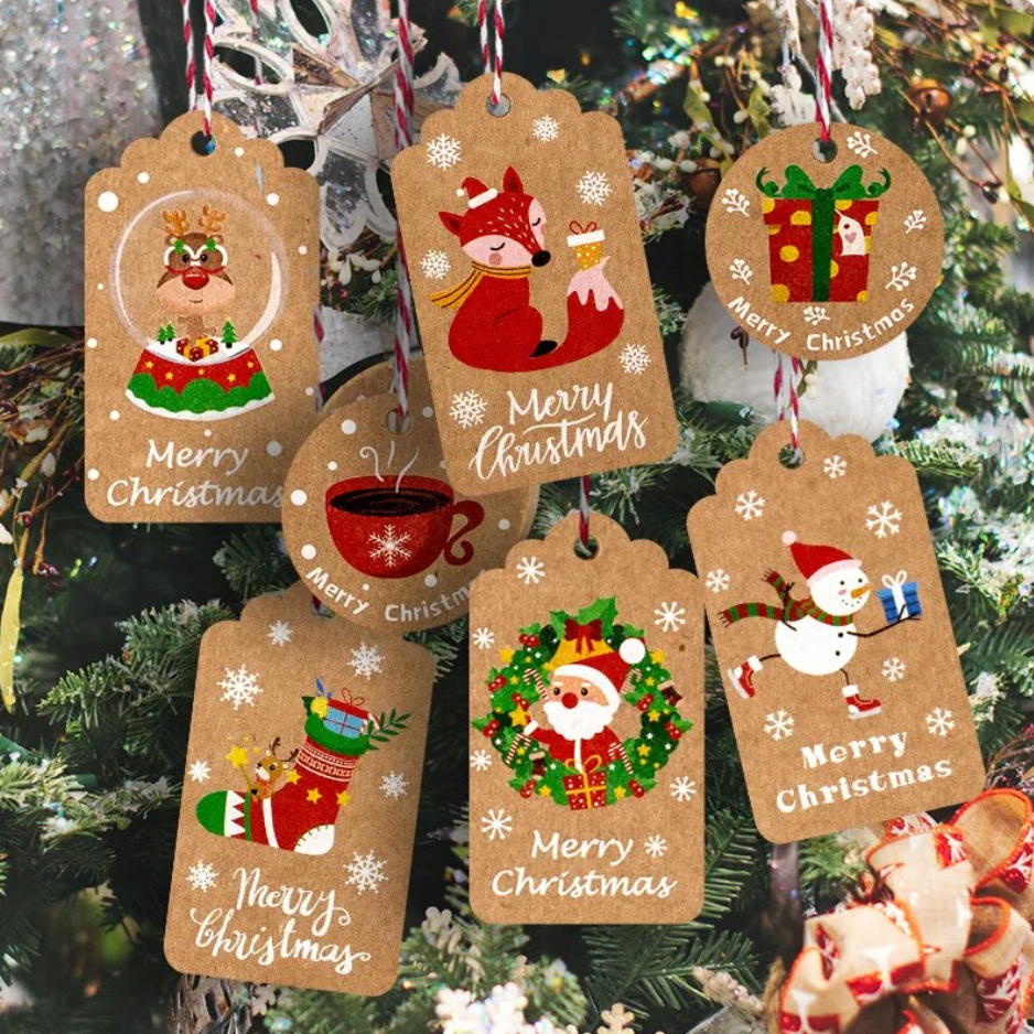10pcs (1 pc each design) Merry Christmas Gift Tags Kraft Paper Card Gift Tag