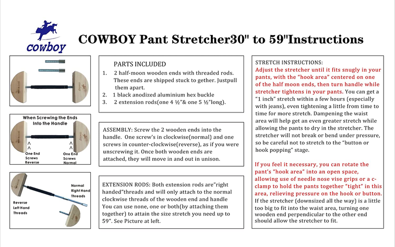 WAISTBAND STRETCHER Stretch Jeans Pants Trousers Shorts Skirts 30 to 59&Prime; COWBOY