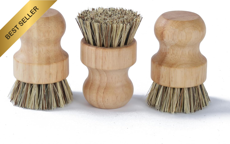 Set of 3 Bamboo & Coconut Palm Kitchen Dish Brushes