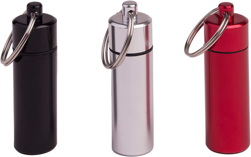 Pill Box Case Holder Keychain Medicine Mini Aluminium Bottle Container 3 PACK