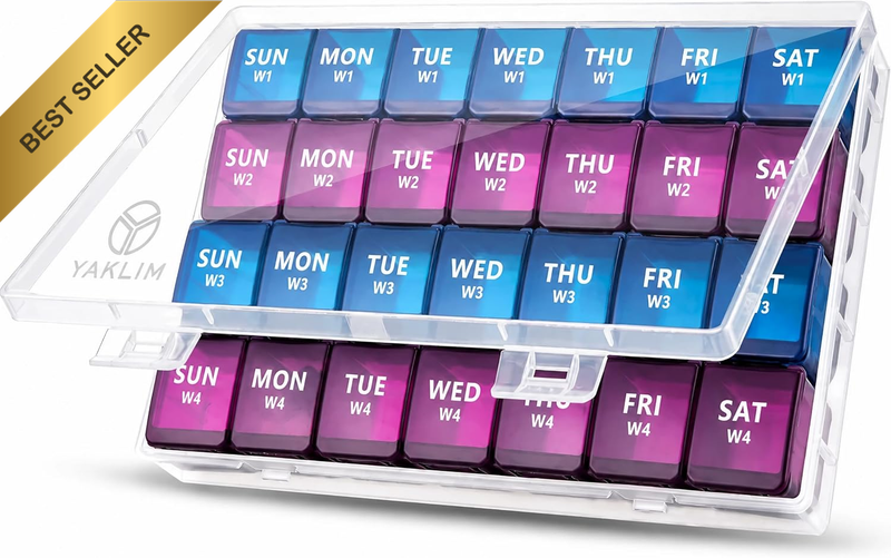 Monthly Pill Organizer 28 Day, Large Pill Box 4 Week for Fish Oils