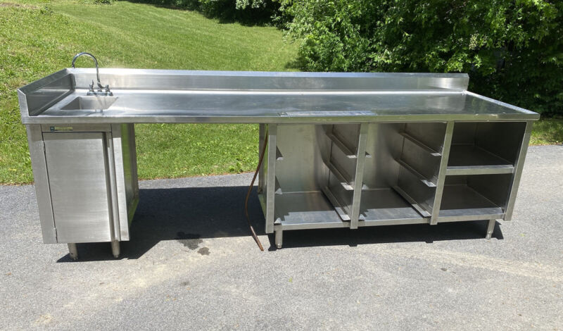 Custom Stainless Steel Beverage Station Table W/ Sink & Backsplash 120" x 34" 