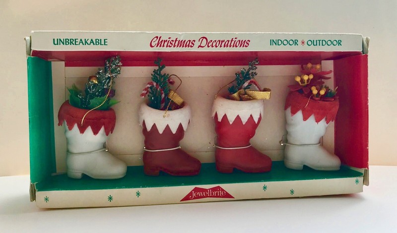 Vintage Jewel Brite Santa Boot Christmas Ornaments Decoration