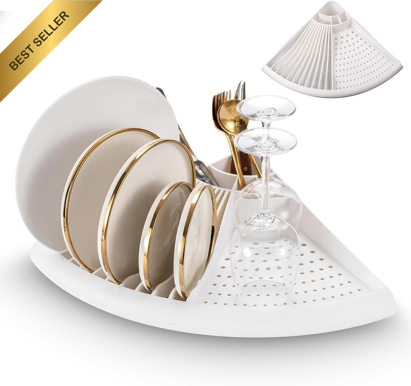 Corner Dish Drying Rack – Space-Saving Plastic Kitchen Dish Drainer & Sink Count