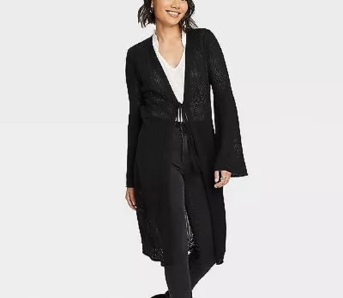 Women's Pointelle Duster Cardigan - Knox Rose Black XS NWT