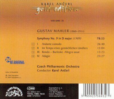 KAREL ANCERL MAHLER: SYMPHONY NO. 9 NEW CD