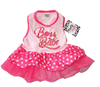 Simply Wag Pink'' Boss Babe'', Mesh & Satin Polka Dot Skirt Puppy/Dog Dress, Small