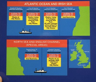 Marine Polution (MarPol) regulations card for commercial vessels ships
