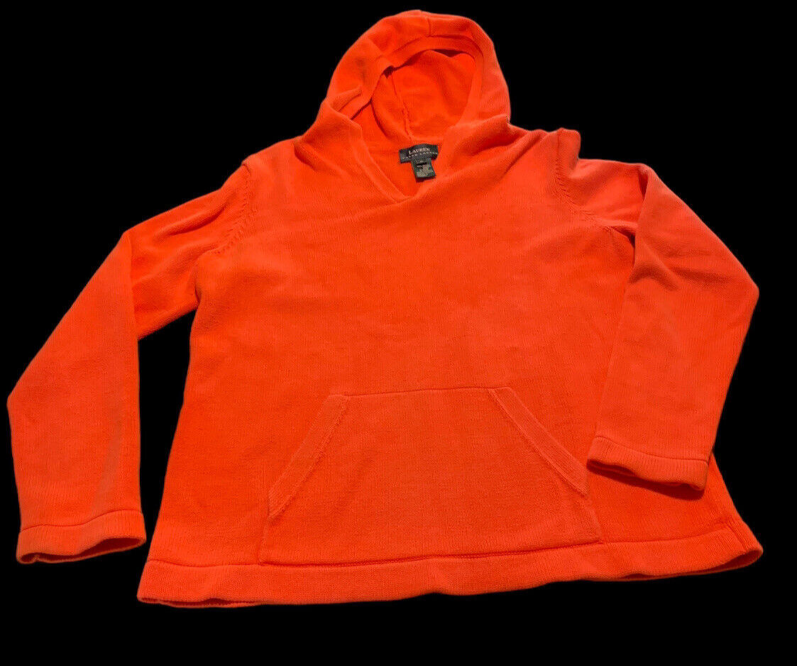 Lauren Ralph Lauren Orange Hoodie Sweater Cotton Logo Tab Women's Medium