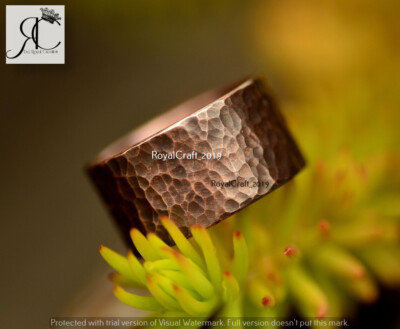 Hammered Solid Copper Ring Wide Rustic Texture, Minimalist Unisex Jewelry