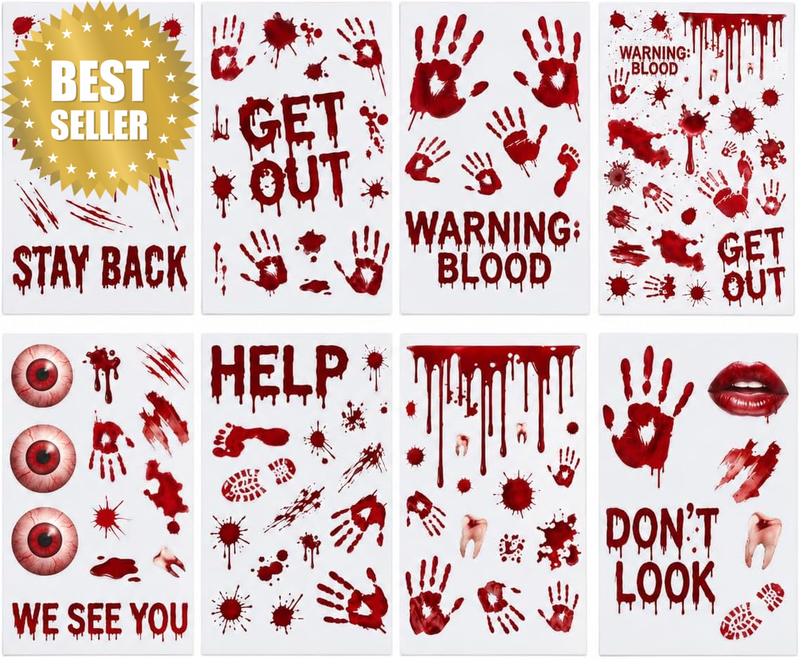 Bloody Handprint Eyeball Window Clings 8 Sheets Static Decals for Halloween