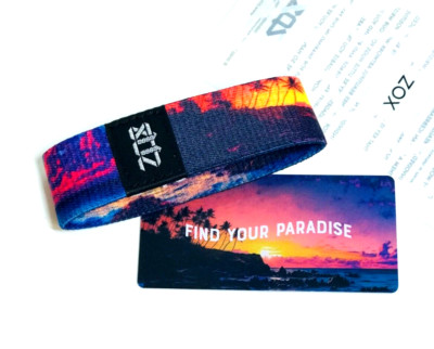 ZOX **FIND YOUR PARADISE** Silver Strap large NIP Wristband w/Card