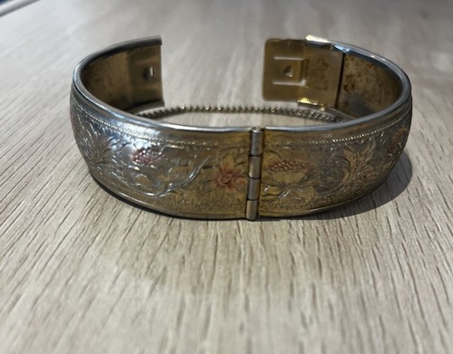 アクセサリー vintage bangle Vintage Art Deco Gold/Silver Tone Hinged Cuff Bangle