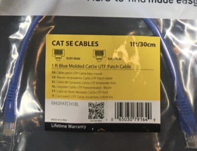StarTech M45PATCH1BL 1ft Cat5e Blue Molded RJ45 UTP Patch Cable 
