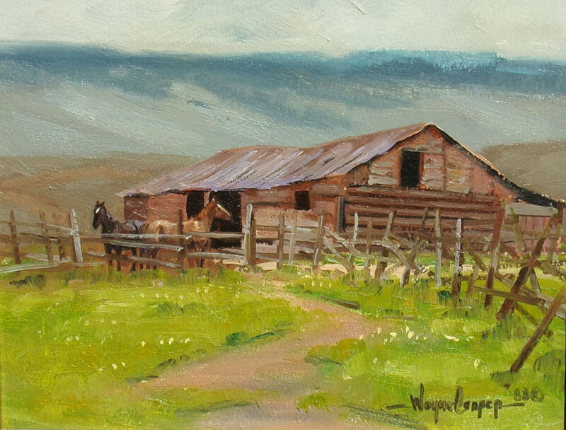Wayne Cooper Untitled Barn Original Oil Painting On Board Landscape 1988 
