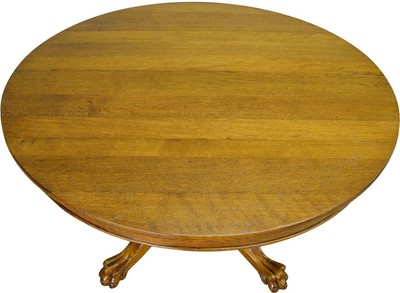 17397 Round Oak 45” Claw Foot Dining Table with 2 Leaves