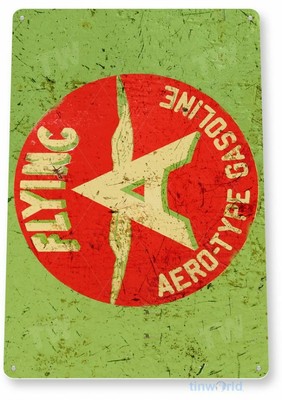 FLYING A GASOLINE 12x18 in TIN SIGN AVIATION AIRPLANE AIRCRAFT RETRO SKY HARBOR