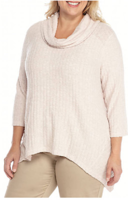 Ruby Rd 3X Sweater 3/4 Sleeve Cowl Neck Light Weight Ribbed Top  Blish MSRP $64.