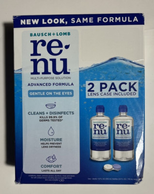 re-nu Contact Lens Solution Advanced Formula 2 pack & Lens Case 12 oz Exp 2025