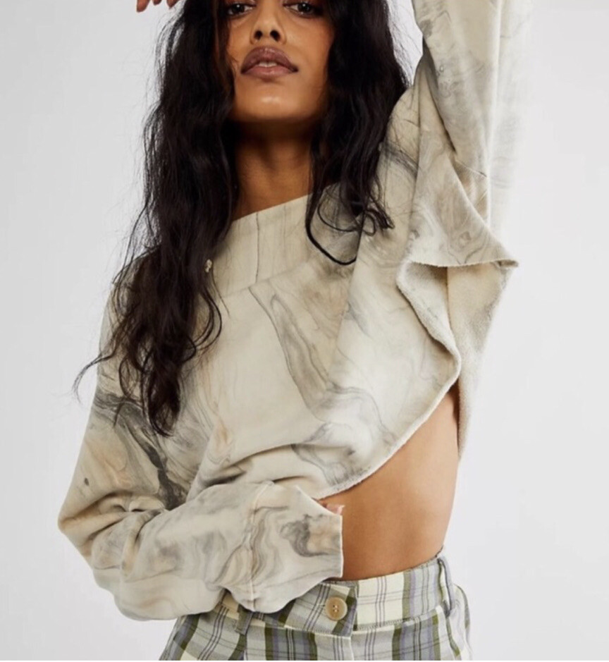 

Укороченная толстовка с мраморной отделкой Free People Vintage Souls с заниженными рукавами цвета слоновой кости , НОВИНКА, Ivory gray