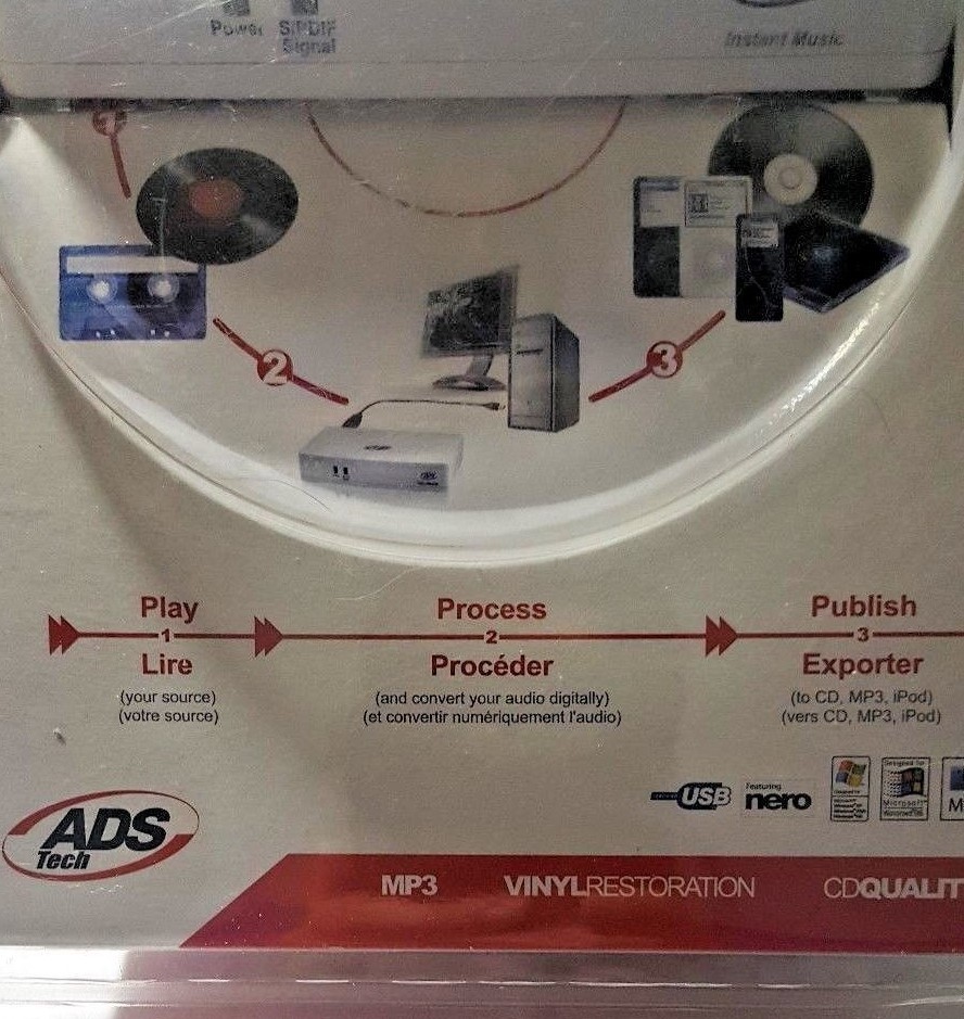 ADS Tech Instant Music RDX-150-EF Records Old Music To CD MP3 iPod iPhone New