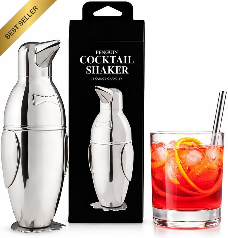 HIC Penguin Cocktail Shaker, 18/8 Stainless Steel, 18-Ounce
