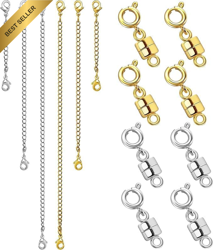 Magnetic Necklace and Bracelet Extenders with Clasps, Gold and Silver Chain Exte