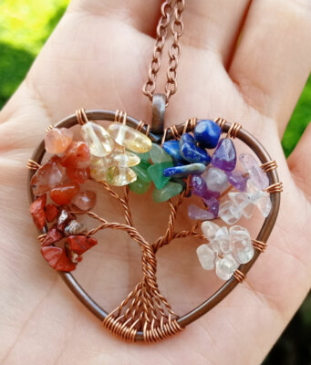 5pcs Yoga 7 Stone Tree Of life Heart Pendants Charkra Reiki Healing Amulet