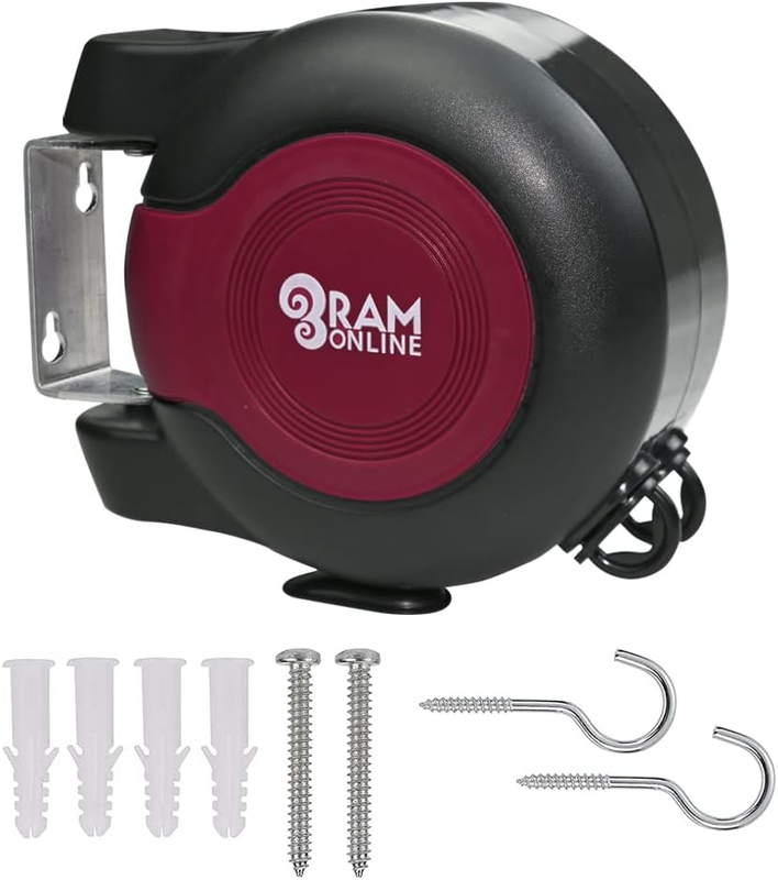 Ram® 30 Metre Retractable Reel Clothes Lines Washing Line with Twin Cable - Wall