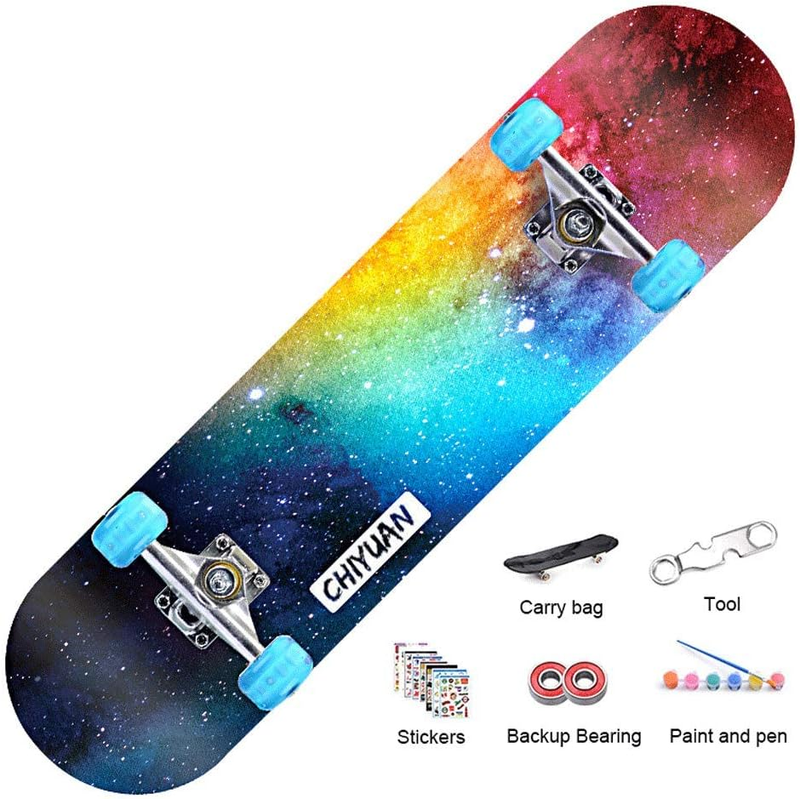 Skateboard for Kids, 31 Inch Standard Complete Skateboard, 7 Layer Maple Double