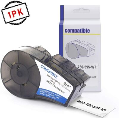 1PK For Brady BMP21 Label Cartridge M21-750-595-WT 19.1mm White Vinyl 3/4'' x21'