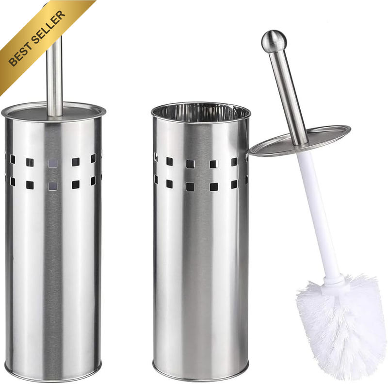 2 Pack Stainless Steel Toilet Brush Holder Set with Soft Bristles, Long Handle,
