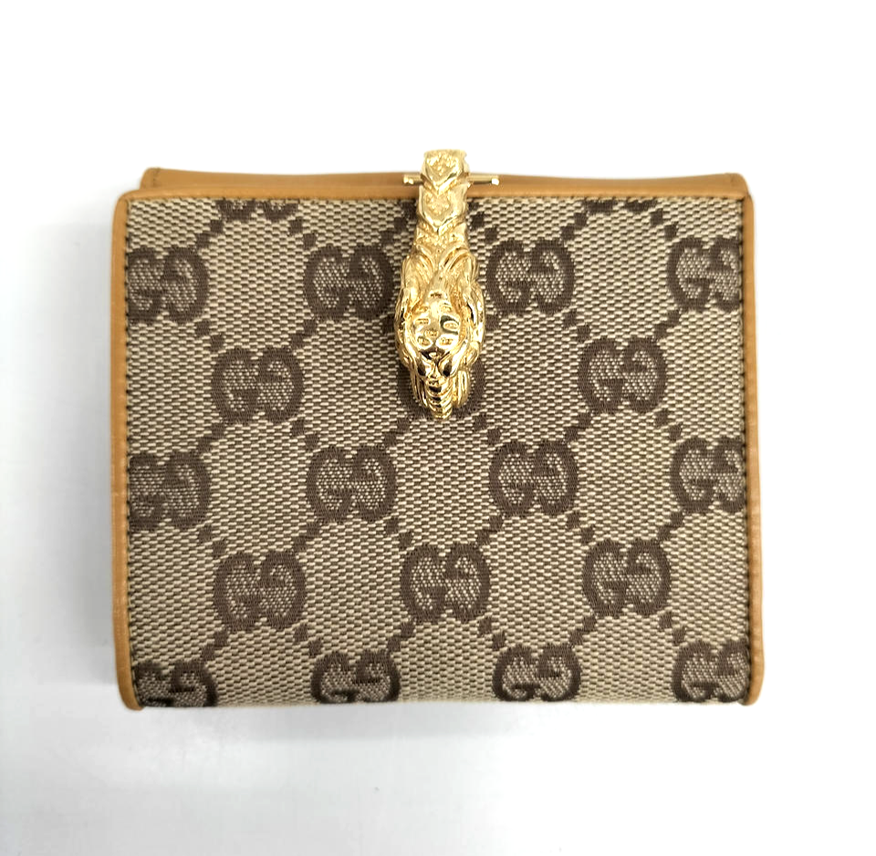Gucci tiger 財布 used Gucci Wallet Beige GG Supreme Signature Canvas Tiger Print