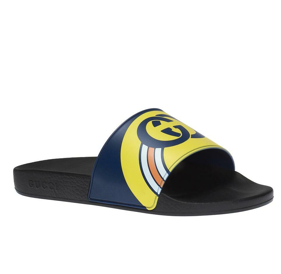 Pre-owned Gucci Persuit Men's Blue/yellow Rubber Slipper Sandal 6g/us 6.5 548703 4736