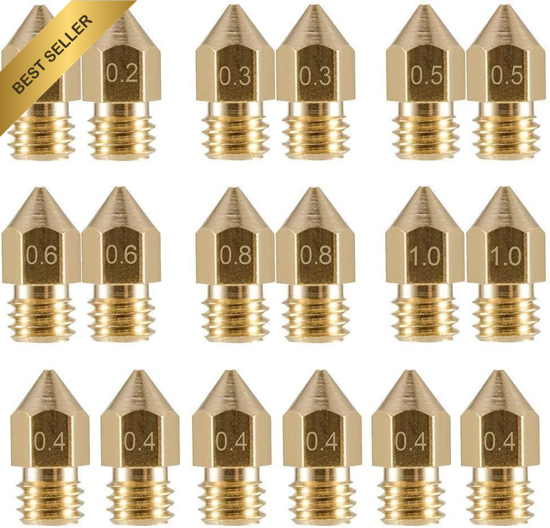 18 Pcs MK8 Extruder Nozzle 3D Printer Brass Nozzle with 7 Different Sizes (0.2Mm
