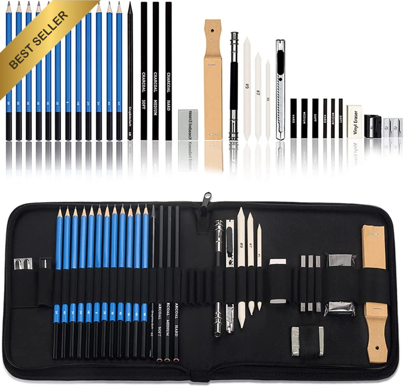 33 Pack Sketching Drawing Kit Pro Sketching Supplies with Charcoal Pencils, Sket